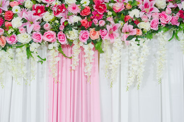 Poster - wedding flower backdrop background, colorful background, fresh rose, bunch of flower
