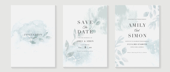 green emerald and gold texture watercolor wedding invitation vector set. luxury background and templ