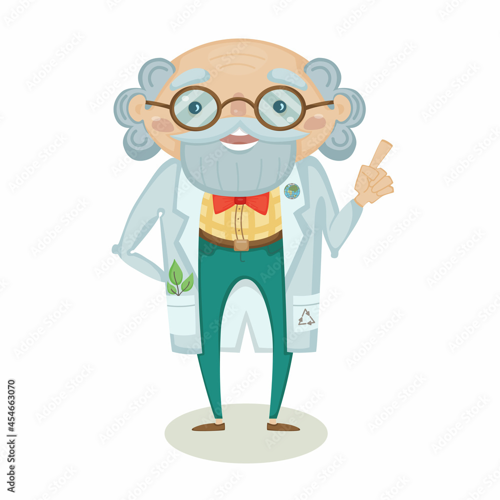 Isolated Vector Character Is An Old Elderly Professor In A White Coat Isolated Vector Character Is An Old Elderly Professor In A White Coat