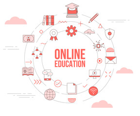 Wall Mural - online education concept with icon set template banner and circle round shape
