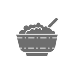 Sticker - Cottage cheese in bowl grey icon. Isolated on white background