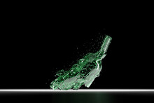 3D Render Broken Glass Realistic Green  Beer Bottle  Mock Up, 3D Illustration Graphic Design.