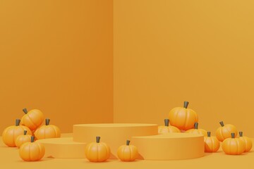 Canvas Print - 3d render halloween podium with pumpkin for product display