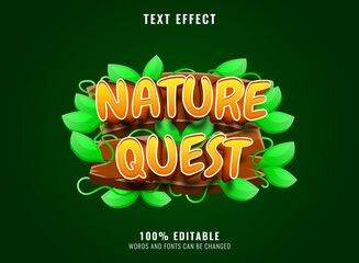 Sticker - nature quest with wooden leaves frame editable game logo title text effect