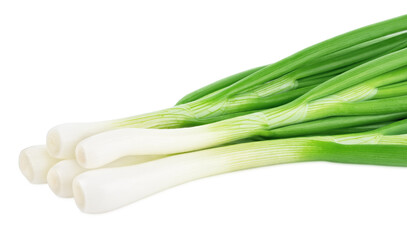 Wall Mural - Heap of fresh green onion isolated on white background.