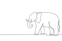 Continuous One Line Drawing African Elephant. Wild Animal. Big Elephant Company Logo Identity. African Zoo Animal For Conservation National Park. Single Line Draw Design Vector Graphic Illustration