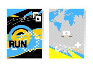 Wall Mural - Yellow Blue Sport poster, brochure templates. Geometry leaflet, A4 size flyer, book cover, presentation, card, banner for fitness, sport action, training, workout, gym, awards or championship.