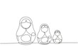 Continuous one line drawing matryoshka russian nesting dolls of different sizes, souvenir from Russia. Traditional Russian matryoshka dolls souvenir. Single line design vector graphic illustration