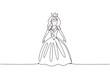 Single one line drawing fairy tale doll princesses. Beautiful fairytale Elf princess. Romantic story. Wonderland. Stuffed toys for girls. Modern continuous line draw design graphic vector illustration