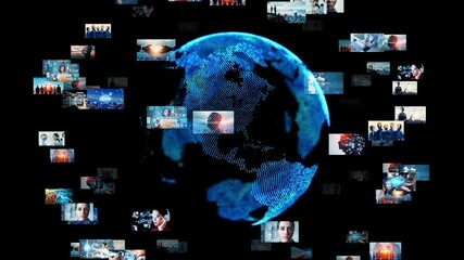 Aufkleber - Visual contents concept. Social networking service. Global communication network.