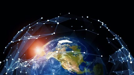 Poster - Global communication network concept. Planet earth in cyberspace.