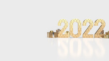 The Gold Number 2022  And Gift Box On White Background For New Year Or Business Concept 3d Rendering