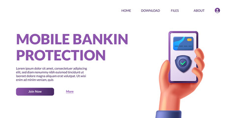 Wall Mural - hand holding bank payment app. Concept of mobile payments, personal data protection. 3d cute. Vector illustration.