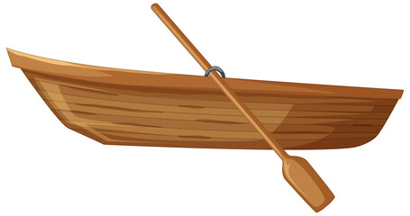 Wall Mural - Wooden boat with paddle on white background