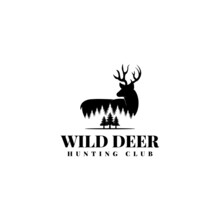 Deer Fir Pine Tree Forest Logo Design Vector