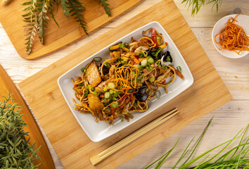 Canvas Print - Noodles stir fry with ear wood mushrooms