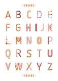 Fototapeta Boho - Boho alphabet letter set on white background. Bohemian rainbows for wall decor, cards, prints, posters. Hand drawn vector illustration.