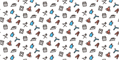 Laundry item icon pattern background for website or wrapping paper (Color icon version)