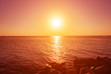 Wall Mural - Summer sea sunset . Sunset background. Vacation. An article about a summer vacation.