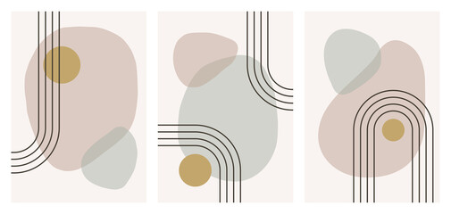 Wall Mural - abstract boho wall decor set with circle, lines and arbitrary geometric shapes. hand drawn vector il