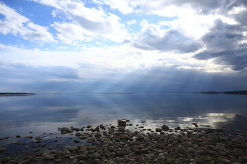 Wall Mural - lakeside landscape summer view, nature of the north, coast ecology