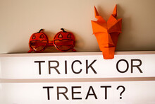 Lamp With Trick Or Treat Message And Halloween Objects
