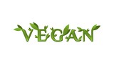 Fototapeta Sypialnia - Vector word vegan in green color with leaves