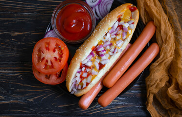 Canvas Print - hot dog on a wooden background