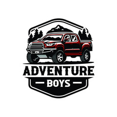 Wall Mural - Adventure Boys Trucking 4x4 Camping Mountain Ready Made Logo Template