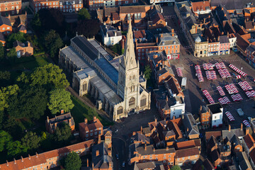 Wall Mural - Aerial shot of the St Mary Magdalene Church in Newark-on-Trent, England