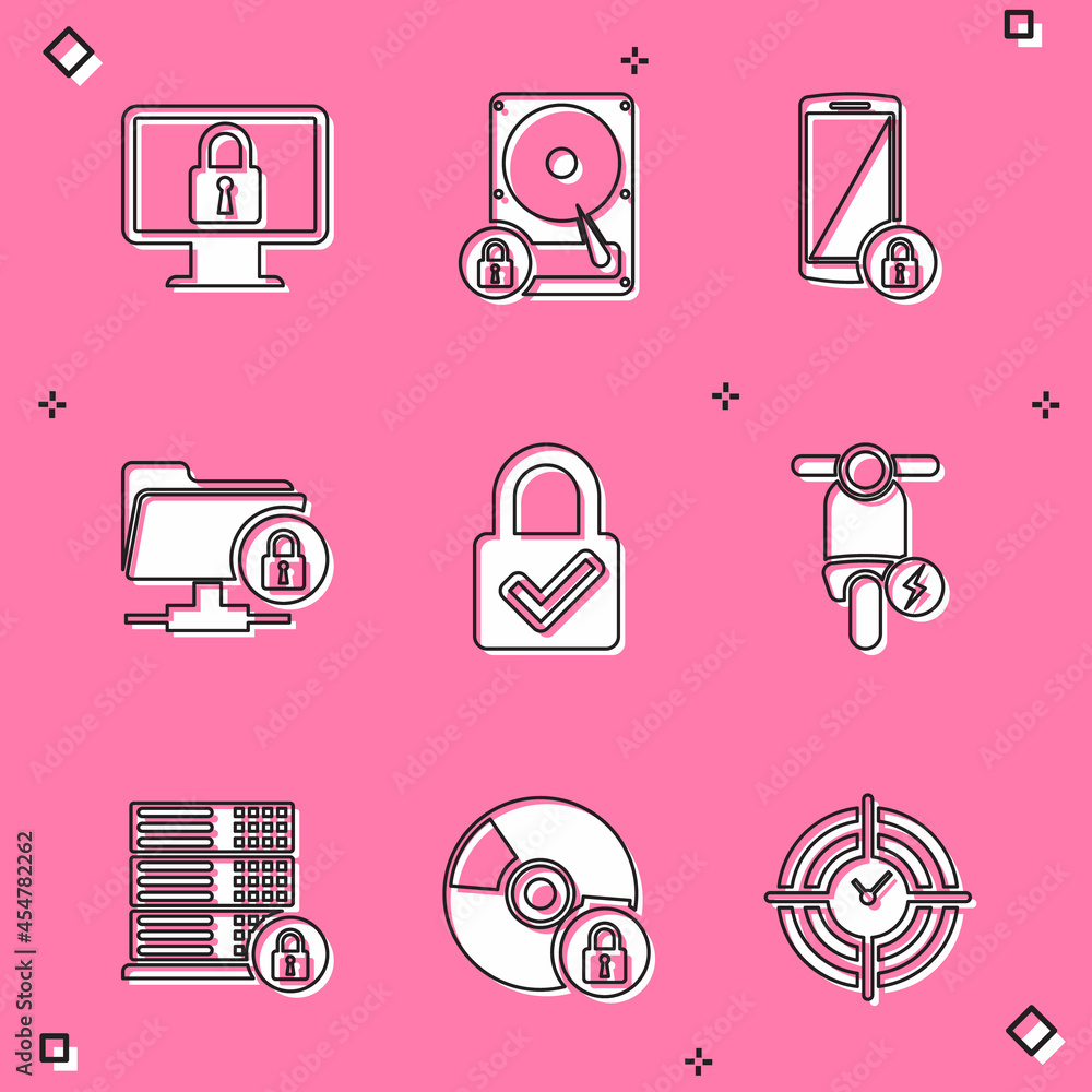 Set Lock on monitor, Hard disk drive and lock, Smartphone with, FTP ...