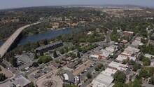 Daytime Aerial View Of The American River And The City Of Folsom, California, USA.