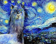 Funny Starry Night Alpaca Impressionist Parody Portrait Painting
