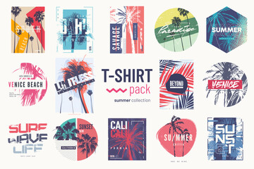 Wall Mural - Collection of fourteen colorful vector t-shirt summer designs, prints, illustrations