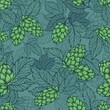 Turquoise hops plant sketch seamless vector texture