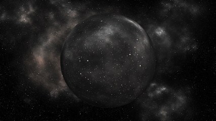 Wall Mural - sci-fi concept image illustration. black glass sphere planet reflecting deep black and dark cosmos s