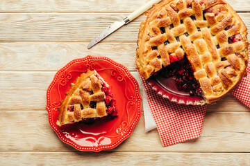 Wall Mural - homemade pastry with berries and apple