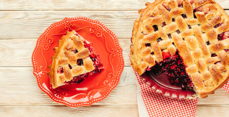 Wall Mural - homemade pastry with berries and apple