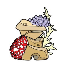  Anemones and coral grow on stone  color variation for coloring page isolated on white background