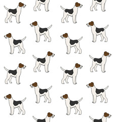 Sticker - Vector seamless pattern of hand drawn doodle sketch colored fox terrier dog isolated on white background