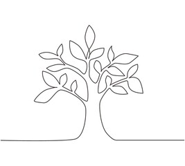 Wall Mural - single continuous line drawing growing sprout. plant leaves seed grow soil seedling eco natural farm