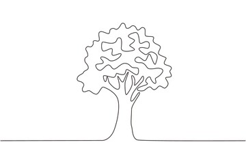 Wall Mural - Continuous one line drawing green tree fertile on white background, trees for beautiful gardens forest. Ecology sapling tree growing up and planting on land. Single line draw design vector graphic