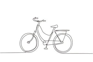 Wall Mural - Single one line drawing side view vintage retro urban city bicycle, ecological sport transport. Relaxing bike for community. Healthy lifestyle by cycling. Continuous line draw design graphic vector