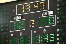 Closeup Of A Multifunctional Scoreboard Used In Ice Hockey And Basketball Games