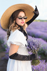 Sticker - Beautiful young woman in lavender field