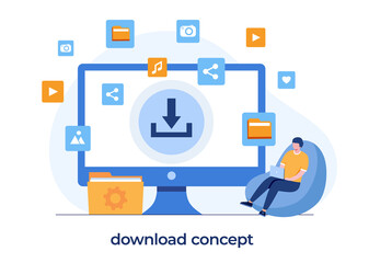 Wall Mural - free download system concept, internet, updating, installation, man with laptop downloading document