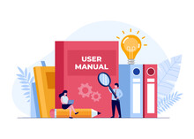 user manual concept, handbook product, guidebook, instruction book, flat illustration vector template