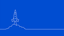 Line Style Flying Rocket Blue Background