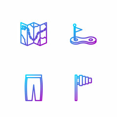 set line golf flag, pants, course layout and hole with. gradient color icons. vector