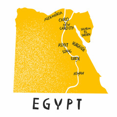 vector hand drawn stylized map of egypt. travel illustration of arab republic of egypt shape. hand d